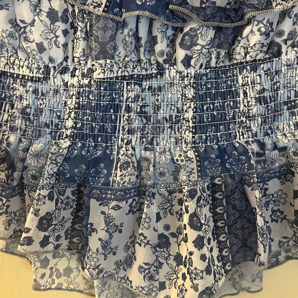 Blue Floral Smocked Ruffle Tube Top - Picture 6 of 8